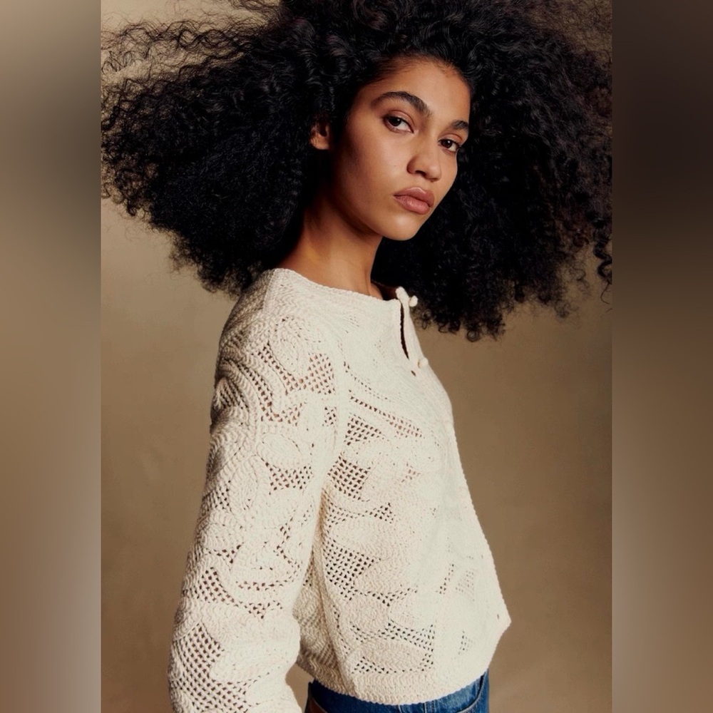 Sezane Cream Lace Knit Cardigan - Picture 2 of 8
